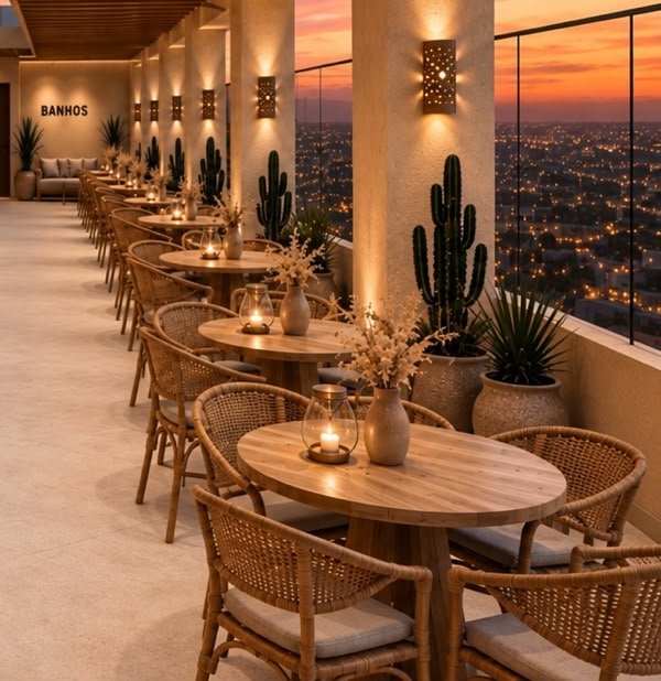 Terraza del rooftop al atardecer (render oficial)